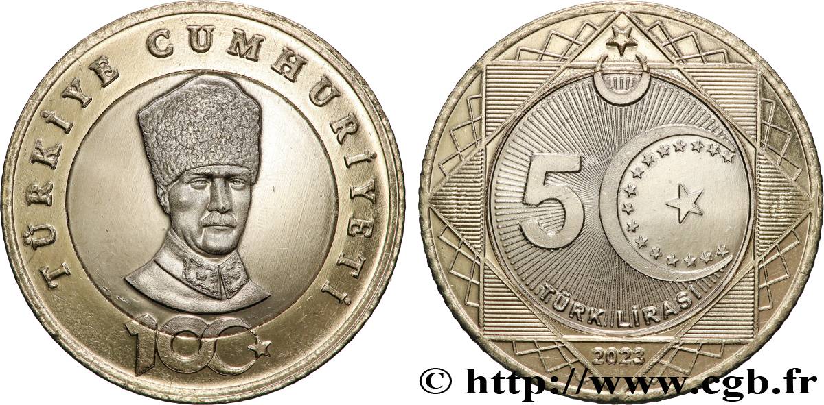 TURKEY 5 Lira Centenaire de la République de Turquie 2023  MS 