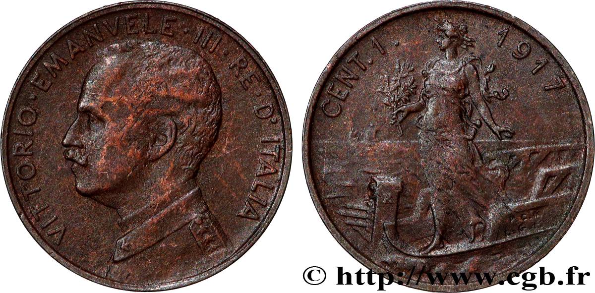 ITALY 1 Centesimo Victor Emmanuel III 1917 Rome - R AU 