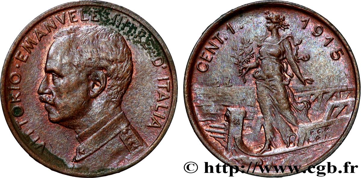 ITALIA 1 Centesimo Victor Emmanuel III 1915 Rome EBC 