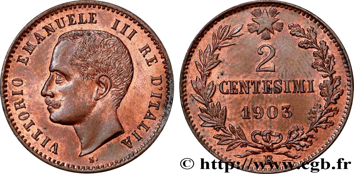 ITALIE 2 Centesimi Victor Emmanuel III 1903 Rome - R SPL 