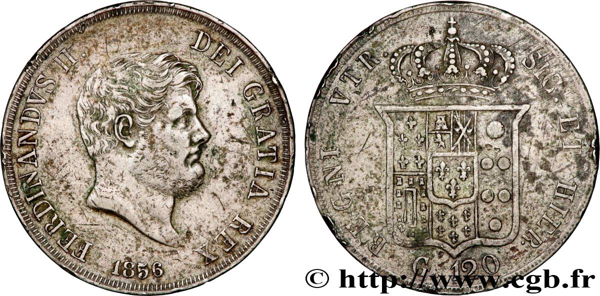 ITALIA - REINO DE LAS DOS SICILIAS 120 Grana Ferdinand II 1856 Naples BC+ 