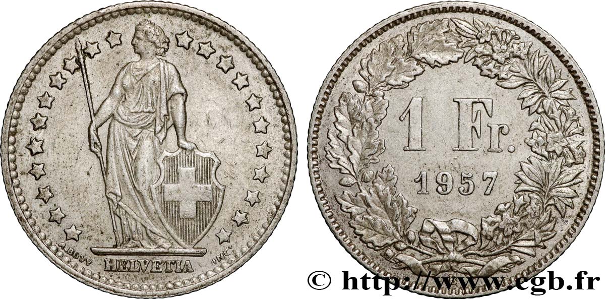 SUISSE 1 Franc Helvetia 1957 Berne - B TTB+ 
