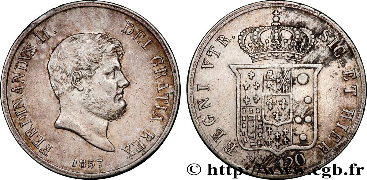 ITALIEN - KÖNIGREICH BEIDER SIZILIEN - FERDINAND II. 120 Grana  1857 Naples SS 