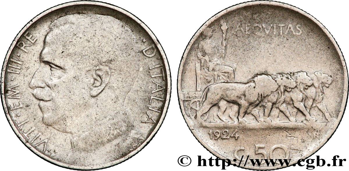 ITALIE 50 Centesimi Victor Emmanuel III 1924 Rome  TB+ 