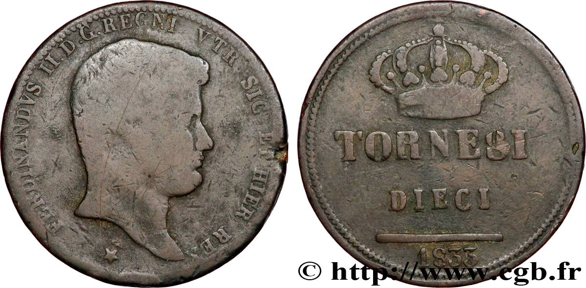 ITALIE - ROYAUME DES DEUX-SICILES 10 Tornesi Ferdinand II  1833  TB 