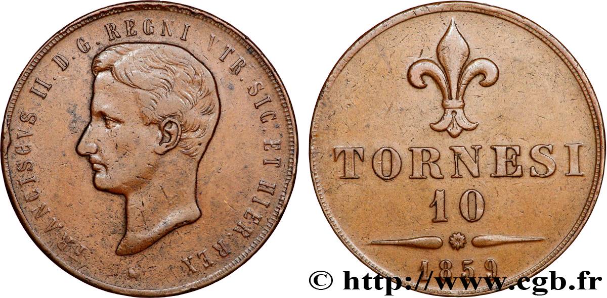 ITALIA - REINO DE LAS DOS SICILIAS 10 Tornesi François II 1859 Naples MBC 