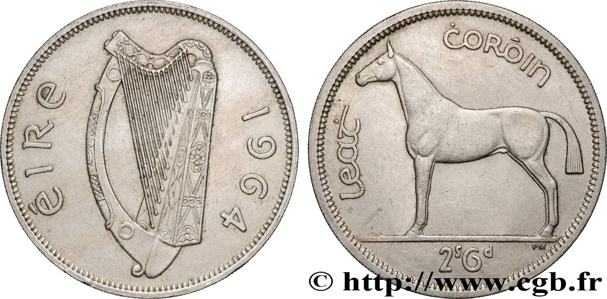 IRELAND REPUBLIC 1/2 Coróin / 2 Scilling 6 Pingin 1964  AU 