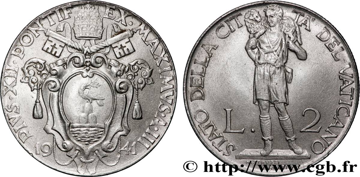 VATICAN ET ÉTATS PONTIFICAUX 2 Lire Pie XII an III 1941  TTB+ 