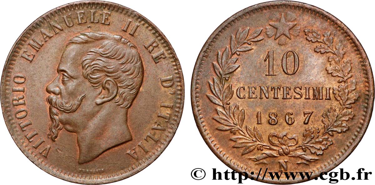 ITALIE 10 Centesimi Victor Emmanuel II 1867 Naples SUP 