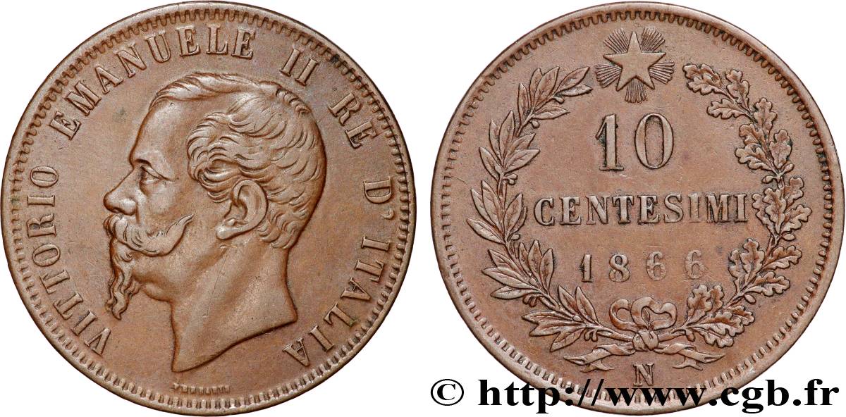 ITALIE 10 Centesimi Victor Emmanuel II 1866 Naples TTB+ 