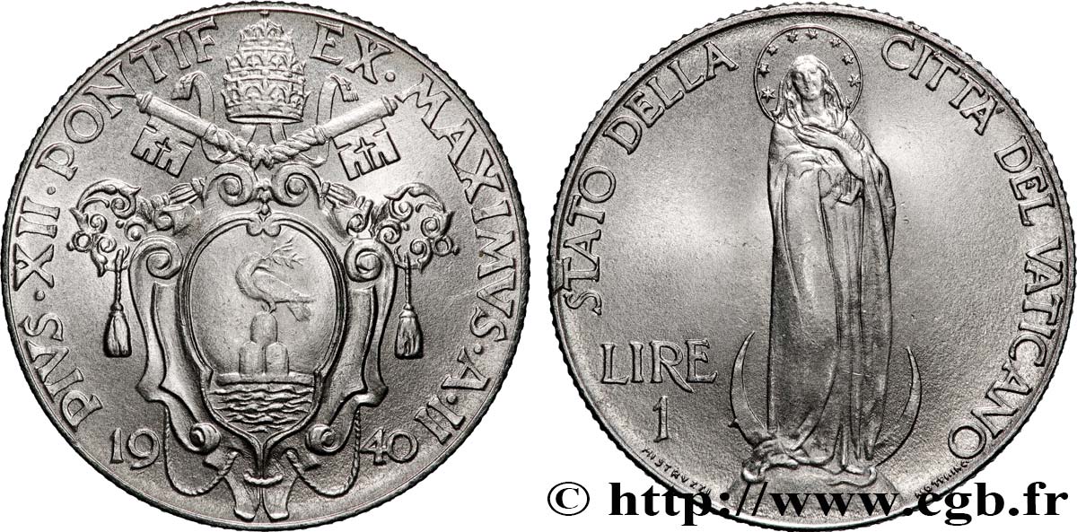 VATICAN AND PAPAL STATES 1 Lire frappe au nom de Pie XII an II 1940 Rome AU 