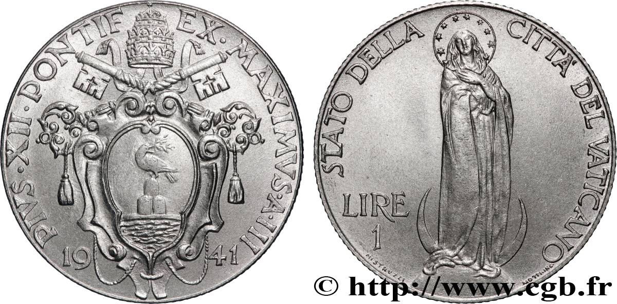 VATICAN ET ÉTATS PONTIFICAUX 1 Lire Pie XII an III 1941 Rome TTB+ 