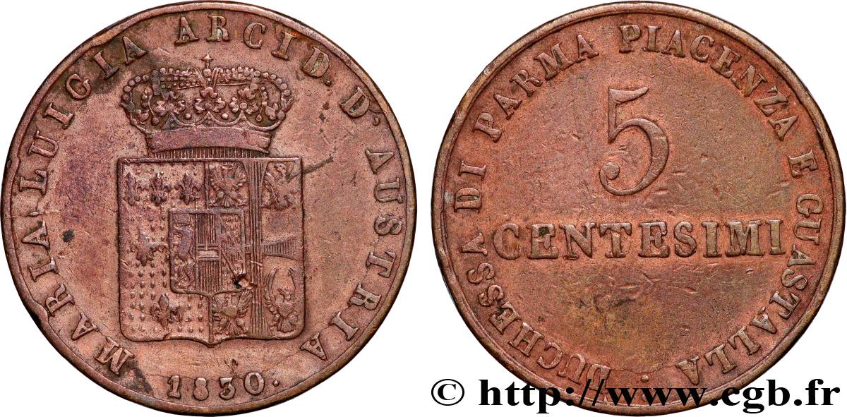 ITALY - PARMA AND PIACENZA 5 Centesimi Marie-Louise 1830 Milan VF 