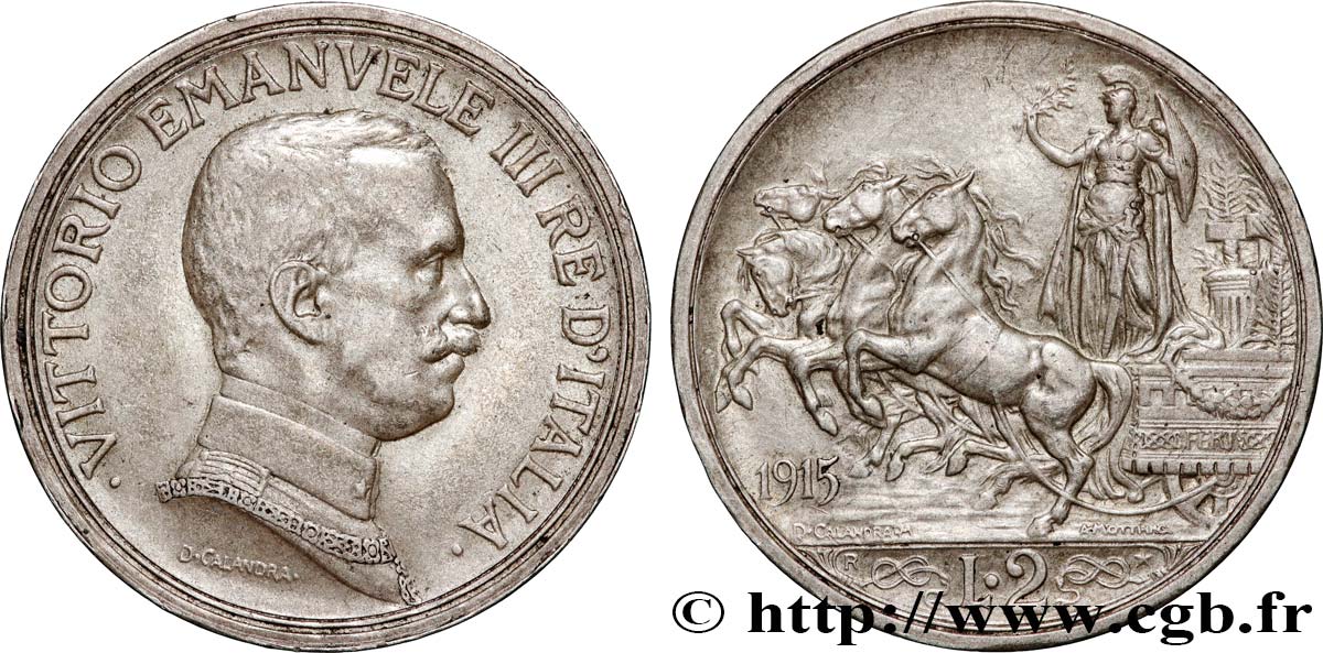 ITALY 2 Lire Victor Emmanuel III 1915 Rome XF 