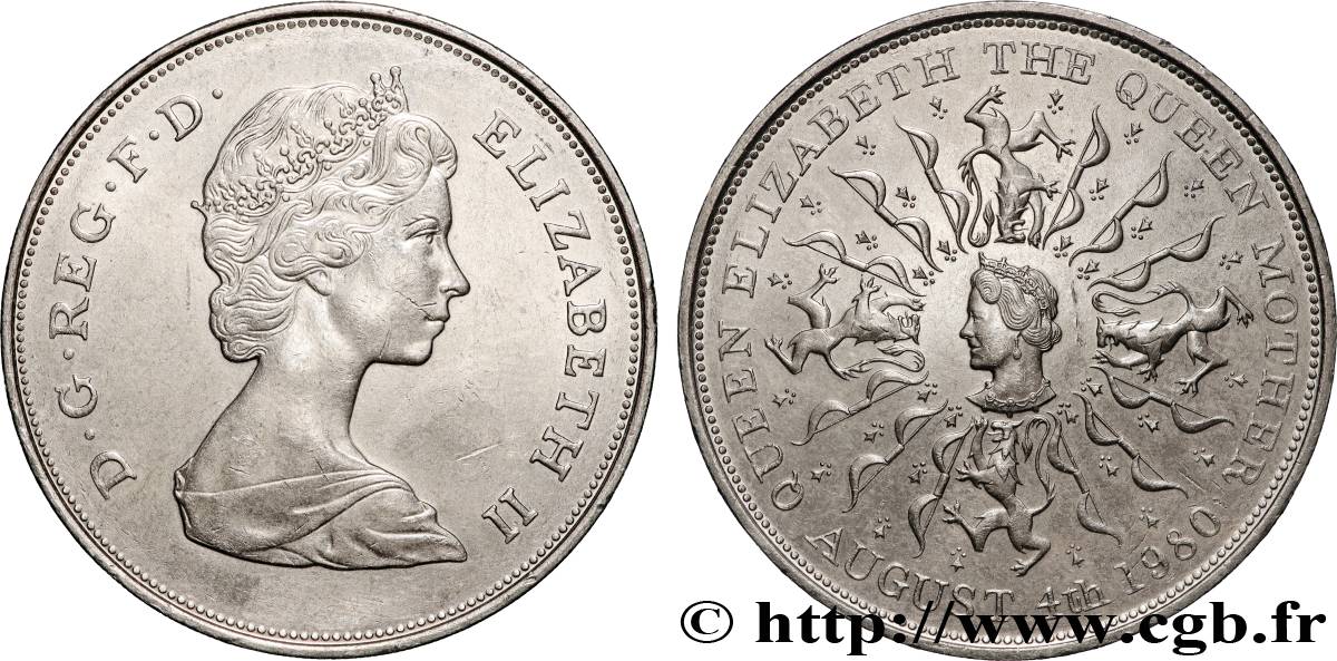ROYAUME-UNI 25 New Pence (1 Crown) 80e anniversaire de la reine mère 1980  SUP 