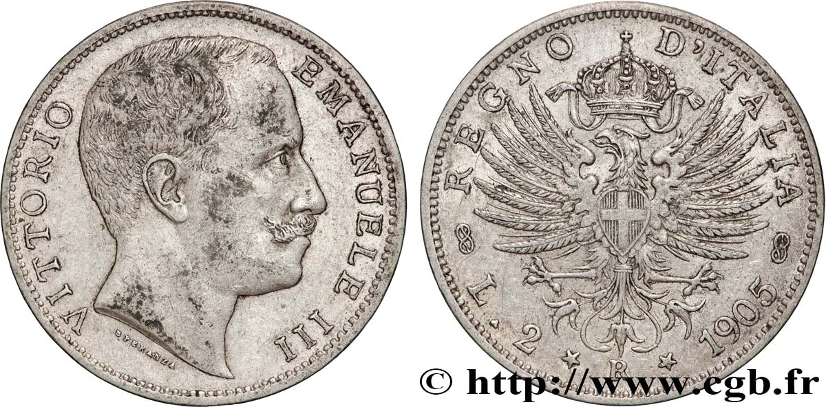 ITALIE - ROYAUME D ITALIE - VICTOR-EMMANUEL III 2 Lire  1905 Rome TB+ 