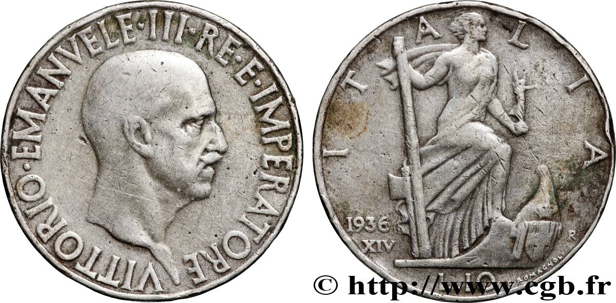 ITALIE 10 Lire Victor Emmanuel III 1936 Rome TB+ 