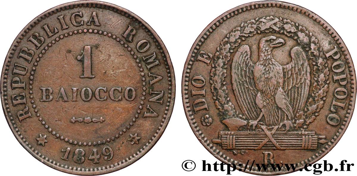 ITALIE - RÉPUBLIQUE ROMAINE 1 Baiocco 1849 Rome TTB 
