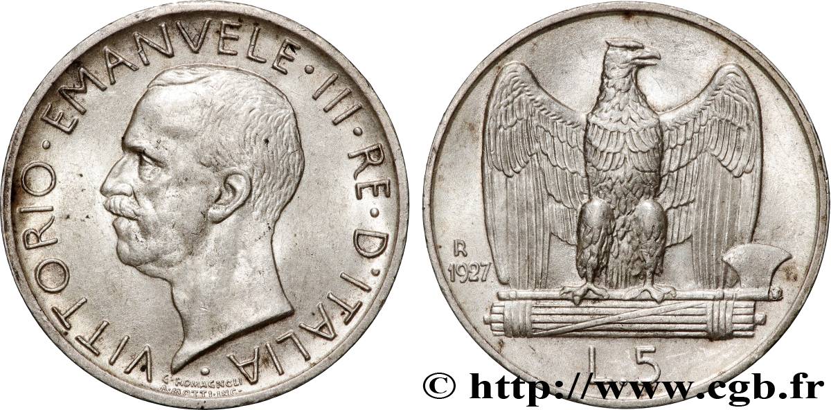 ITALIA 5 Lire Victor Emmanuel III 1927 Rome q.SPL 