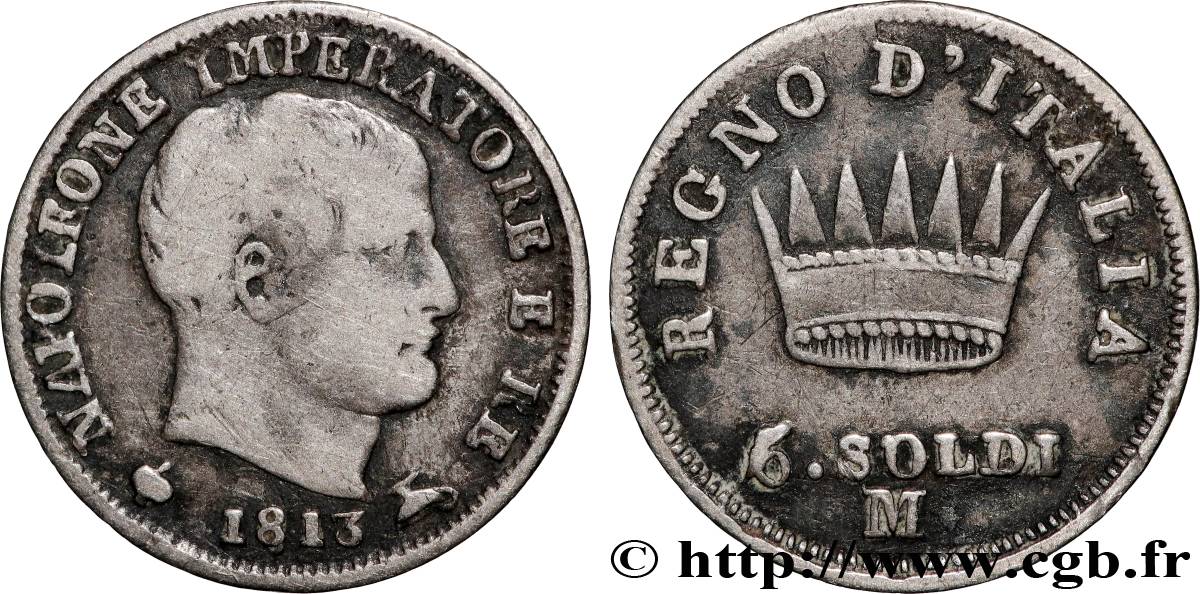 ITALIE - ROYAUME D ITALIE - NAPOLÉON Ier 5 Soldi 1813 Milan - M TB+ 