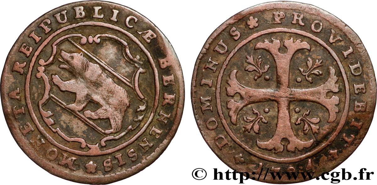 SWITZERLAND - CANTON OF BERN 1/2 Batzen 1794 Berne VF 