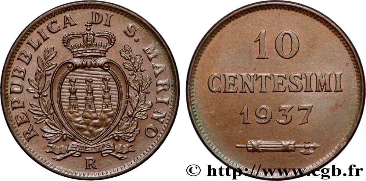 SAN MARINO 10 Centesimi 1937 Rome - R EBC 