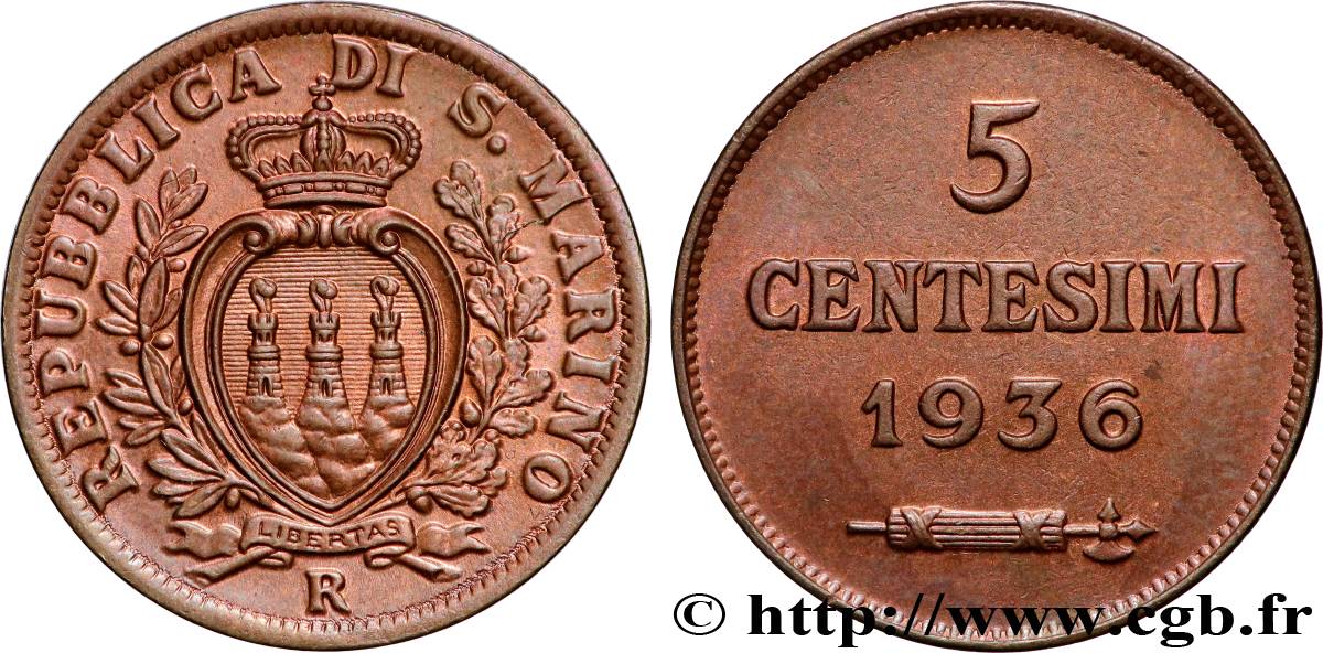 SAN MARINO 5 Centesimi 1936 Rome - R fST 