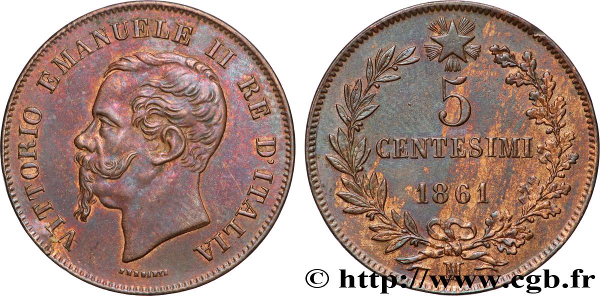 ITALIE 5 Centesimi Royaume d’Italie Victor Emmanuel II 1861 Milan - M TTB+ 