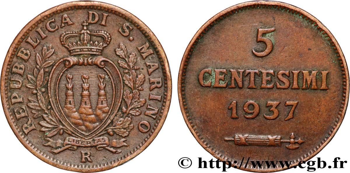 SAN MARINO 5 Centesimi 1937 Rome q.SPL 