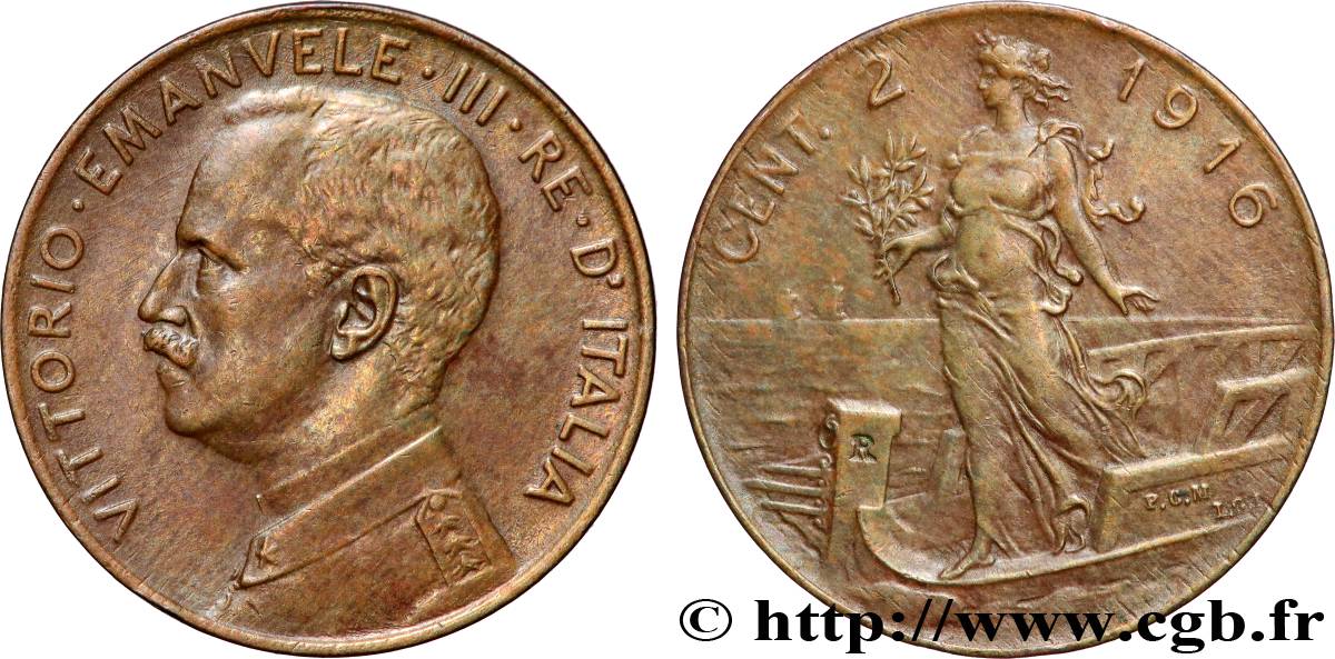 ITALIE 2 Centesimi Victor Emmanuel III 1916 Rome - R TTB+ 