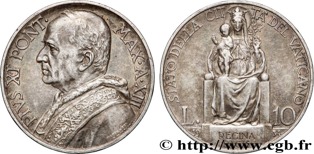 VATICAN ET ÉTATS PONTIFICAUX 10 Lire Pie XI anno XIII 1934 Rome TTB+ 