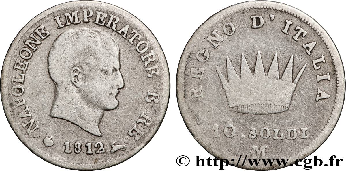 ITALIA - REGNO D ITALIA - NAPOLEONE I 10 Soldi 1812 Milan MB 