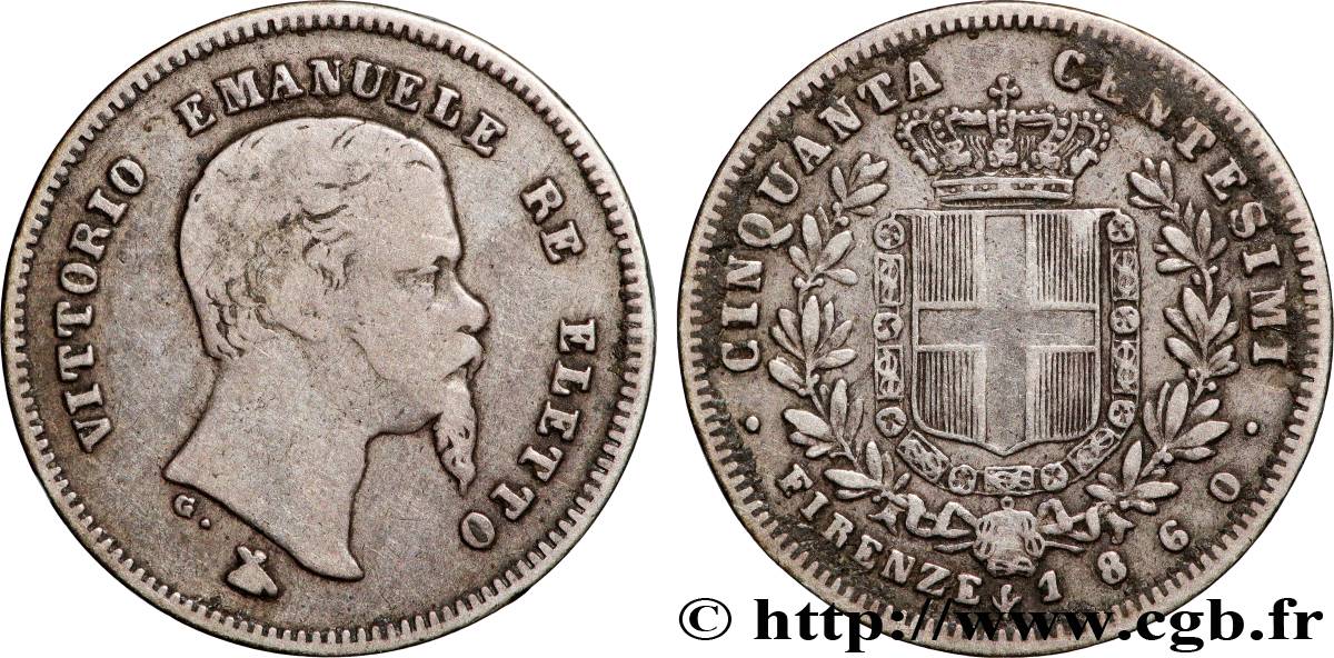 ITALIE 50 Centesimi Victor Emmanuel II Roi élu 1860 Florence TB+ 