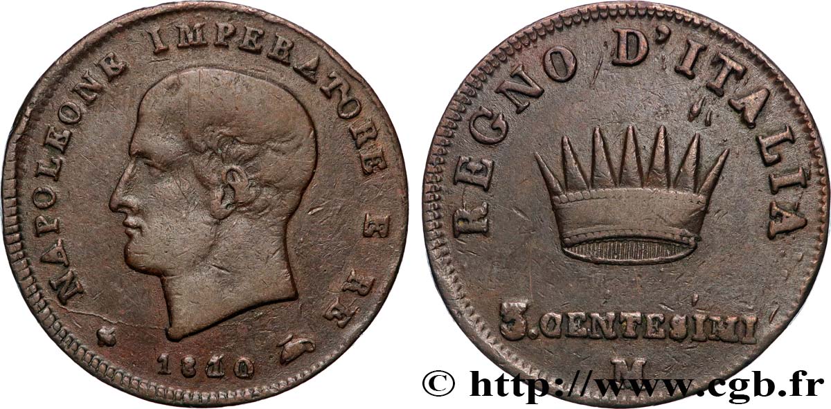 ITALIA - REINO DE ITALIA - NAPOLEóNE I 3 Centesimi  1810 Milan MBC 