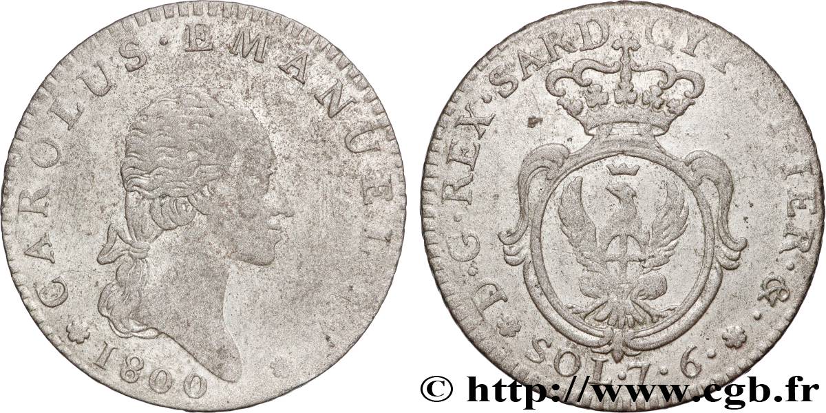 ITALIA - REINO DE CERDEÑA 7 Soldi 6 Denari Charles-Emmanuel IV 1800 Turin BC+ 