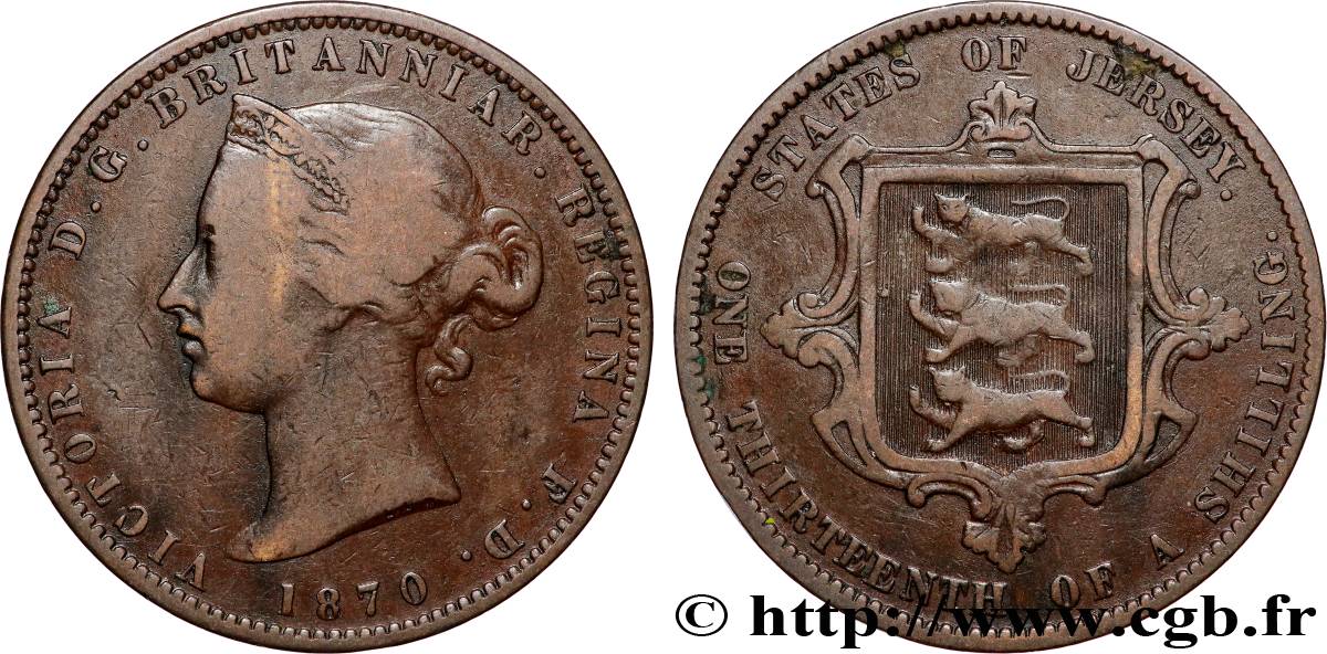 JERSEY 1/13 Shilling Victoria 1870  TB+ 