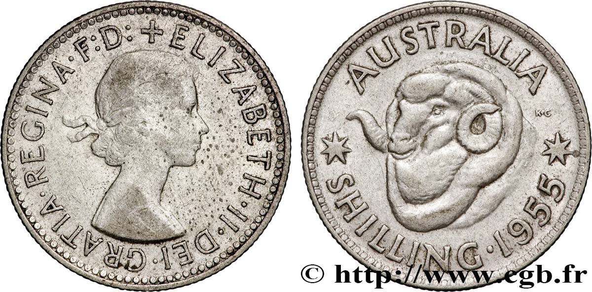 AUSTRALIA 1 Shilling Elisabeth II 1955 Melbourne VF 