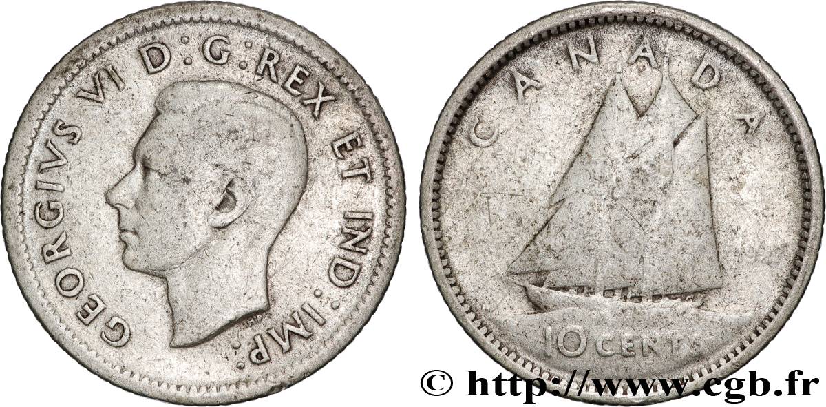 CANADA 10 Cents Georges VI 1937  VF 