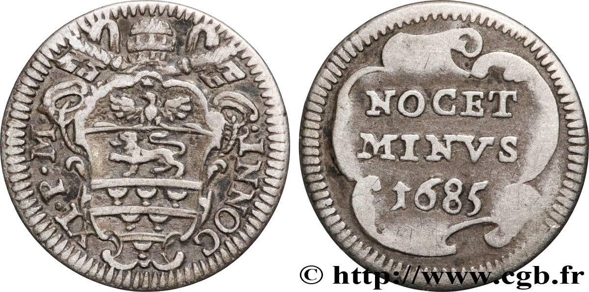 ITALY - PAPAL STATES - INNOCENT XI (Benedetto Odescalchi) 1/2 Grosso 1685  XF 