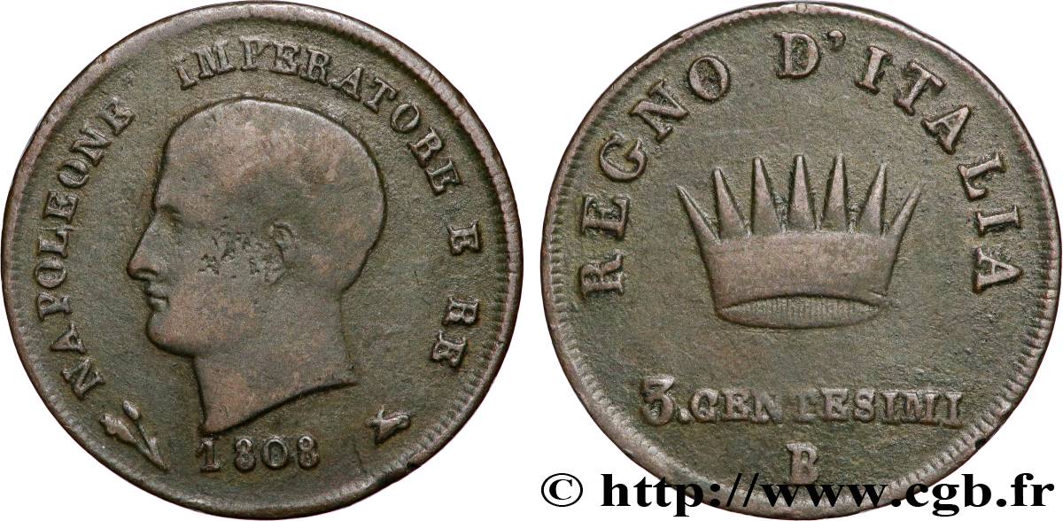 ITALIA - REINO DE ITALIA - NAPOLEóNE I 3 Centesimi  1808 Bologne BC 