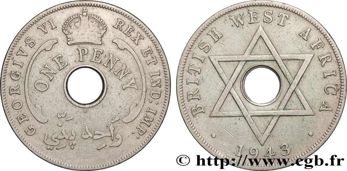 AFRIQUE OCCIDENTALE BRITANNIQUE 1 Penny Georges VI 1943 Heaton TB+ 