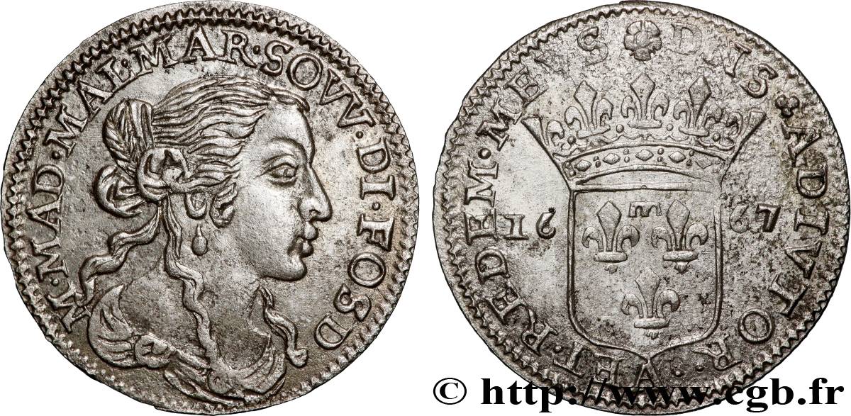 ITALIE - MARQUISAT DE FOSDINOVO - MARIE-MADELEINE CENTURIONI Douzième d écu ou luigino 1667  TTB+ 