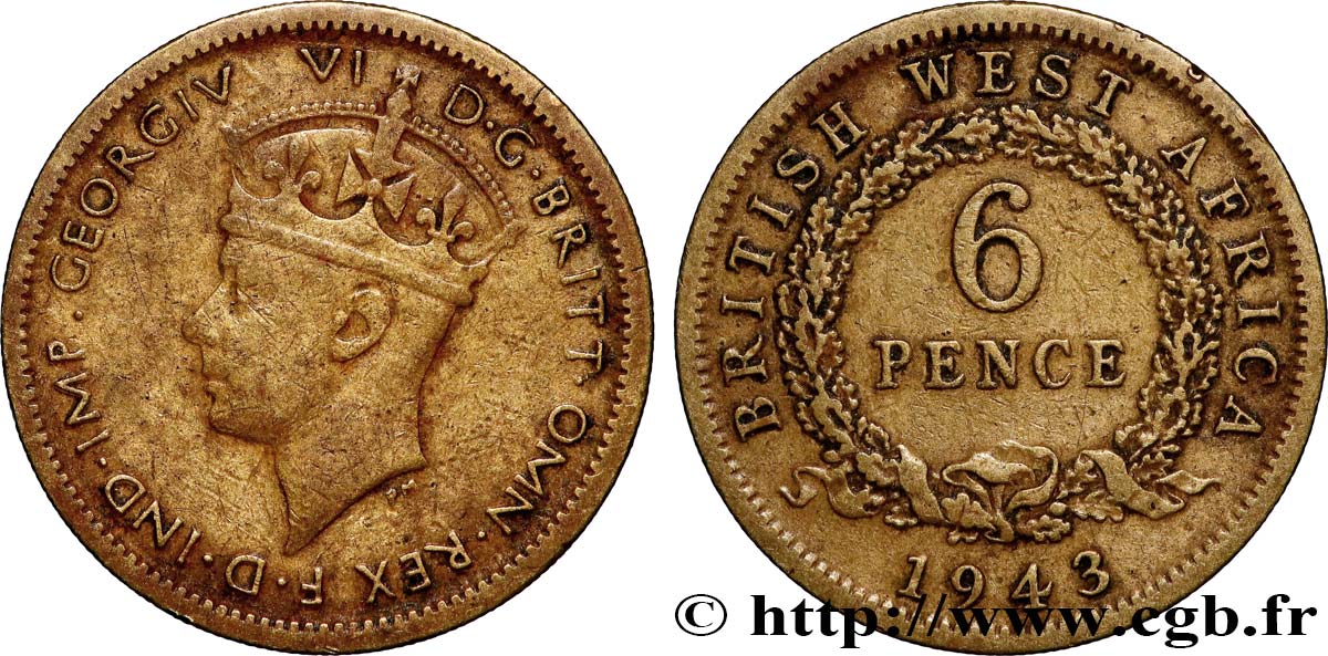 BRITISCH-WESTAFRIKA 6 Pence Georges VI 1943 Londres fSS 