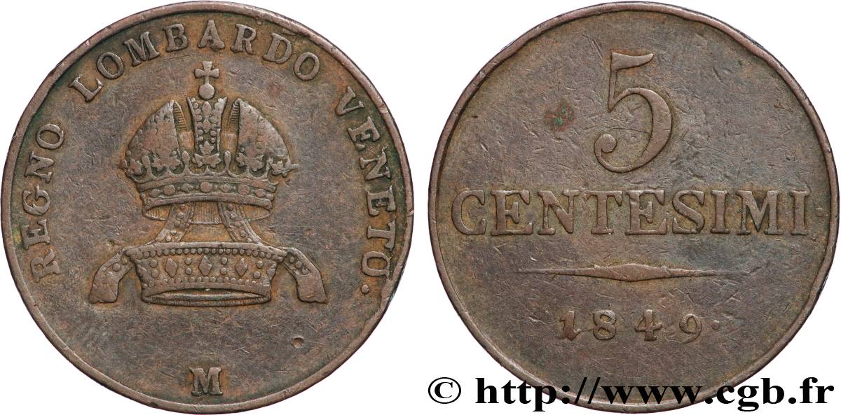 ITALIEN - LOMBARDEI UND VENETIEN 5 Centesimi 1849 Milan fSS 