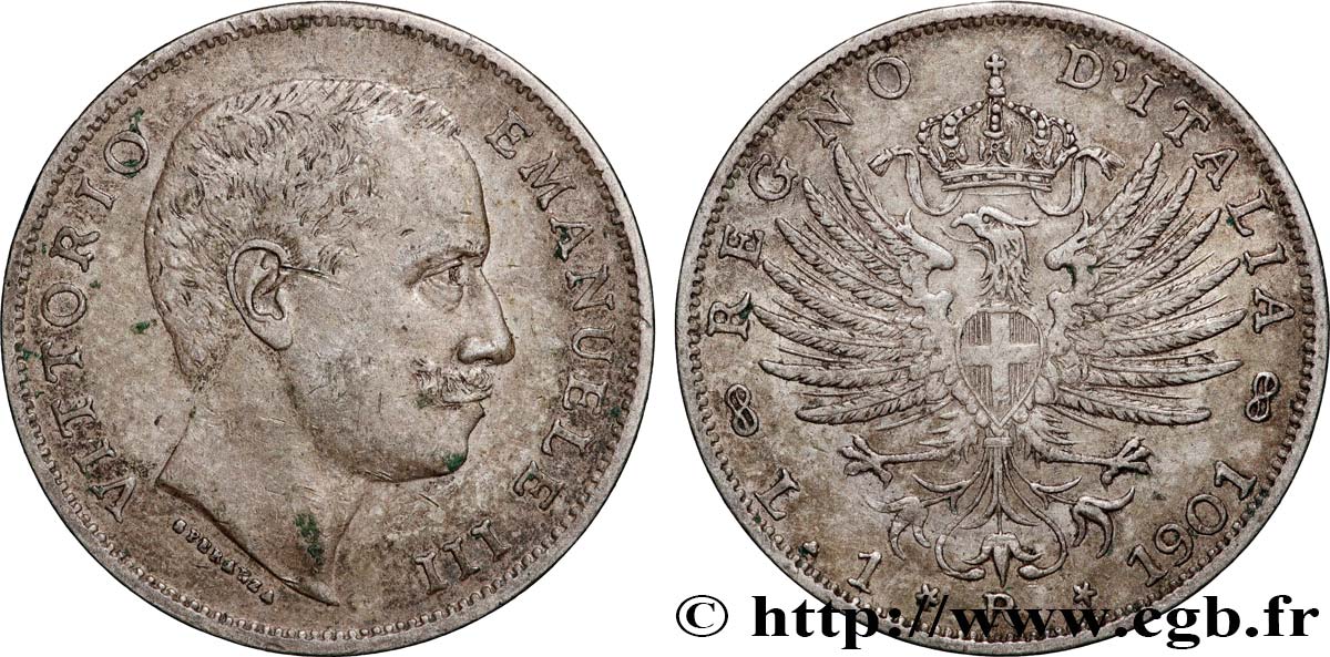 ITALY 1 Lire Victor Emmanuel III 1901 Rome XF 
