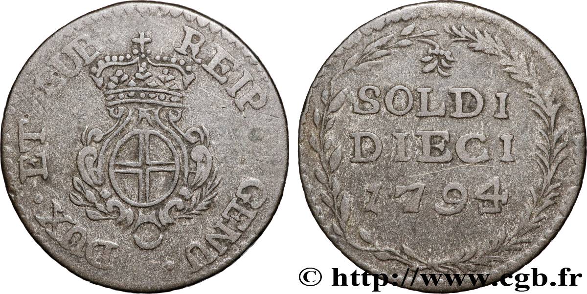 ITALIE - RÉPUBLIQUE DE GÊNES 10 (Dieci) Soldi 1794  TTB 