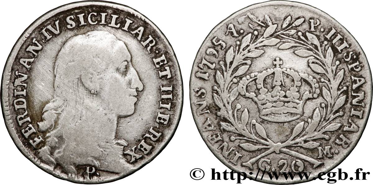 ITALIA - REINO DE NÁPOLES - FERNANDO IV 1 Tari ou 20 Grana Royaume des Deux Siciles  1795  BC 