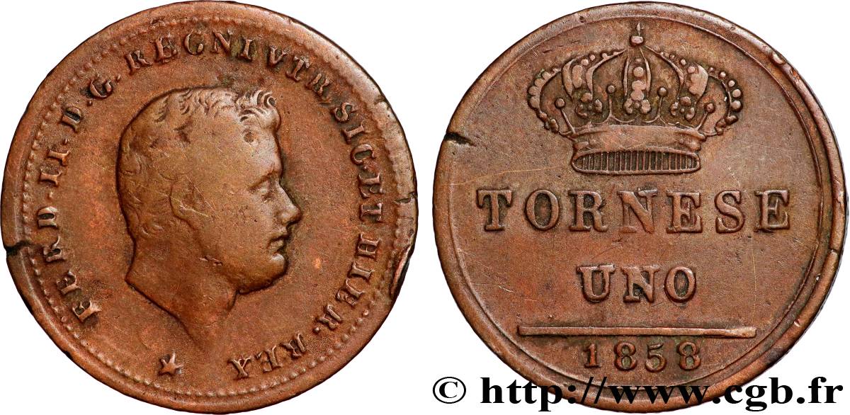 ITALIA - REGNO DELLE DUE SICILIE 1 Tornese Ferdinand II 1858 Naples q.BB 