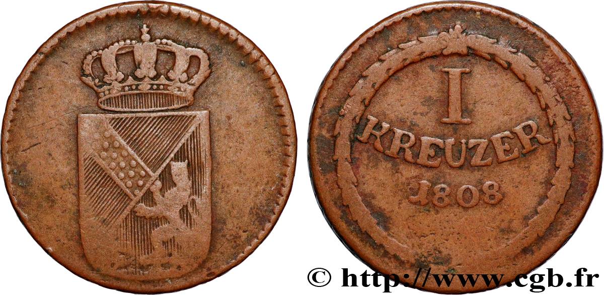 GERMANY - BADEN 1 Kreuzer 1808 Mannheim VF 