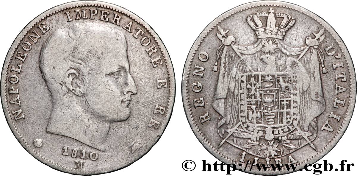 ITALY - KINGDOM OF ITALY - NAPOLEON I 1 Lira 1810 Milan VF 